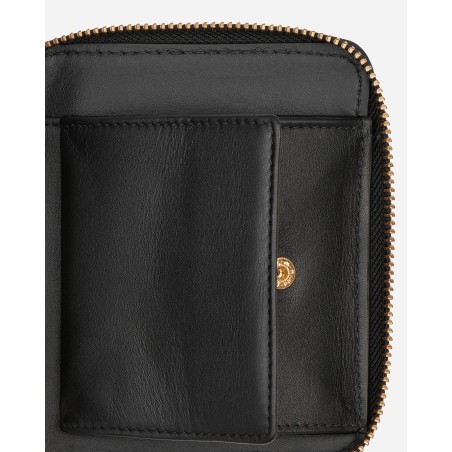 Brand New Embossed Leather Zip-Around Wallet Black Immediate Availability